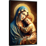 Quadro Decorativo Canvas Moldura Filete Maria Jesus Cristo
