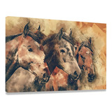 Quadro Decorativo Cavalos Pintura Paisagem Tela Grande Sala Cor Bege