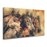 Quadro Decorativo Cavalos Pintura Paisagem Tela Grande Sala