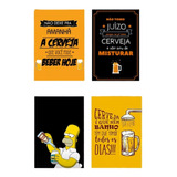 Quadro Decorativo Churrasco Bar Cerveja Simpsons 4 Pçs 20x30