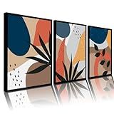 Quadro Decorativo De Arte Geométrica Boho Com Desenhos De Plantas  3 Peças 60cm X 40cm 