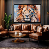 Quadro Decorativo Leão Efeito Pintura Arte Moderna 90x60 Cm