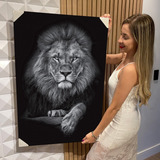 Quadro Decorativo Leão Preto E Branco Judá Grande 90x60