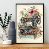 Quadro Decorativo Máquina De Costura Flores 45x34cm Vidro