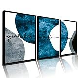 Quadro Decorativo Minimalista Azul E Neutro Fé Amor Gratidão Abstrato