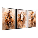 Quadro Decorativo Moldura Conjunto Cavalos Ao Vento Abstrato