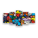 Quadro Decorativo Mosaico 5 Peças Obras Romero Britto 3mm