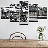 Quadro Decorativo Moto Honda 5 Partes 130x65 Em Tecido
