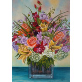 Quadro Decorativo Para Sala Com Flores Pintado À Óleo Tela