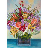 Quadro Decorativo Para Sala Com Flores Pintado À Óleo Tela