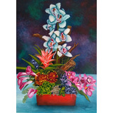 Quadro Decorativo Para Sala Com Flores Pintado À Óleo Tela