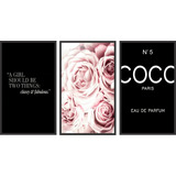 Quadro Decorativo Parede Bonita Trio Rosas Coco Channel
