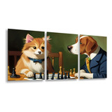 Quadro Decorativo Pets Jogando Xadrez Decoração De Parede