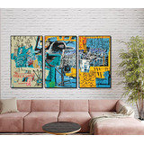 Quadro Decorativo pintura Basquiat Azul Strokes Sala Quarto