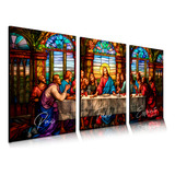 Quadro Decorativo Santa Ceia Vitral Colorido Sala Casa Hall