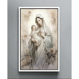 Quadro Decorativo Tela Canvas Maria Jesus Moldura Branca Gg