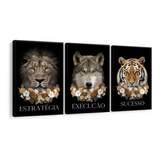 Quadro Decorativo Tigre Leão Lobo Frases