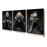 Quadro Decorativo Trio Preto Ouro 60x90 Pintura Mulher Sala