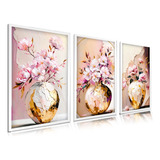 Quadro Decorativo Vasos Vangogh Flores Rosa Jarro Dourado Luxo Escritório Sala Quarto Hall Etacart 3mm Grande