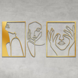 Quadro Decorativo Vazado Acrílico Dourado Feminina Mulher