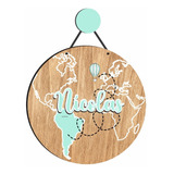 Quadro Enfeite De Porta Maternidade Mundo Mapa Balão Placa