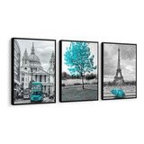 Quadro Londres Árvore Da Vida Azul Tiffany Torre Eiffel