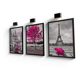 Quadro Londres Árvore Da Vida Paris Torre Eiffel Rosa