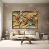 Quadro Mapa Mundi Envelhecido Moderno Sala Luxo 100x150cm