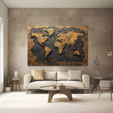 Quadro Mapa Mundi Tons Terrosos Moderno Sala Luxo 100x150cm