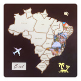 Quadro Mapa Viajante Pelo Brasil Quebra-cabeça De Fotos Mdf