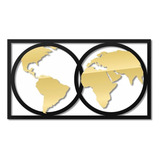 Quadro Mdf 3d Mapa Mundí Redondo Espelho Acrílico Decorativo Cor Dourado Armação Preto