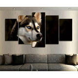 Quadro Mosaico 5 Peças Husky Siberiano Hd Lindo 4k