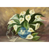 Quadro Pintura Oleo Sobre Tela Decoracao Arte Vasos Flores