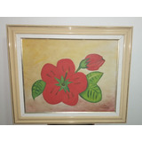 Quadro Pintura Óleo Sobre Tela Flores Vermelhas