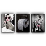 Quadro Placa Decorativa 3 Pcs 20x30 Para Banheiro Vogue Moda