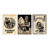 Quadro Placa Decorativa Kit Com 3 Barbearia Tamanho A4