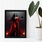 Quadro Pomba Gira Vestido Vermelho 33x24cm Com Vidro