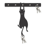 Quadro Porta Chaves Gato Pendurado Mdf 3mm Vazado 20x20 Cor Preto Fosco