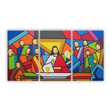 Quadro Religião Santa Ceia Moderna Colorida Canvas 125x65cm Cor Madeira Cor Da Armação Borda Infinita