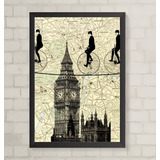 Quadro Retrô - Big Ben London Map Bike - 24 Cm P/ 33 Cm