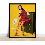 Quadro Retro Pin up Poster Decorativo C Moldura A3 45x33cm