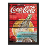 Quadro Retro Vintage 34x44 Moldura Coca Cola Cartaz Madeira