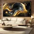 Quadro Sala Abstrato Preto Dourado Decorativo Grande 160x90 Cor Preto/dourado Armação Impresso Nas Laterais 3cm