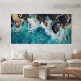 Quadro Sala Praia Pedras Mar Decorativo Grande 130x70 Cor Colorido Armação Impresso Nas Laterais 3cm