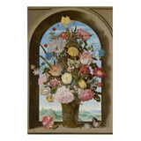 Quadro Tela Canvas Pintura Vaso Flor Janela Céu Verde 75x50