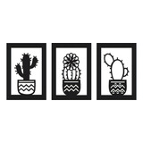 Quadro Vazado Cactos Decoração Quarto Sala Mdf 3mm Preto Cor Preto
