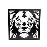 Quadro Vazado De MDF 6mm Escultura De Cabeça De Leão Decoração De Parede Preto 40x40 Cm