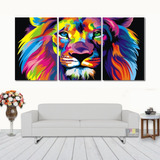 Quadros Decorativo Leão Colors Colorido 120x60