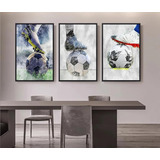 Quadros Decorativos 3 Peças 40x60 Futebol Esporte Abstrato