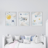 Quadros Decorativos Aviões Céus Brinquedos Bebê Qd721